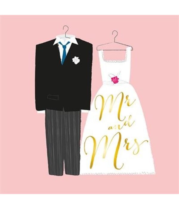 Wenskaart Bruiloft Mr & Mrs Trouwpak/Bruidsjurk