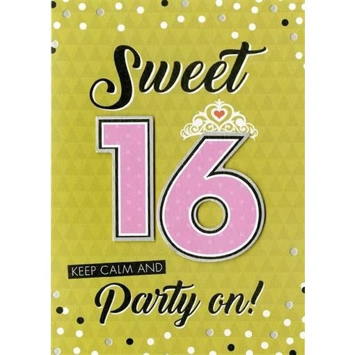 Felicitatiekaart Verjaardag Sweet 16 'Keep Calm And Party On'