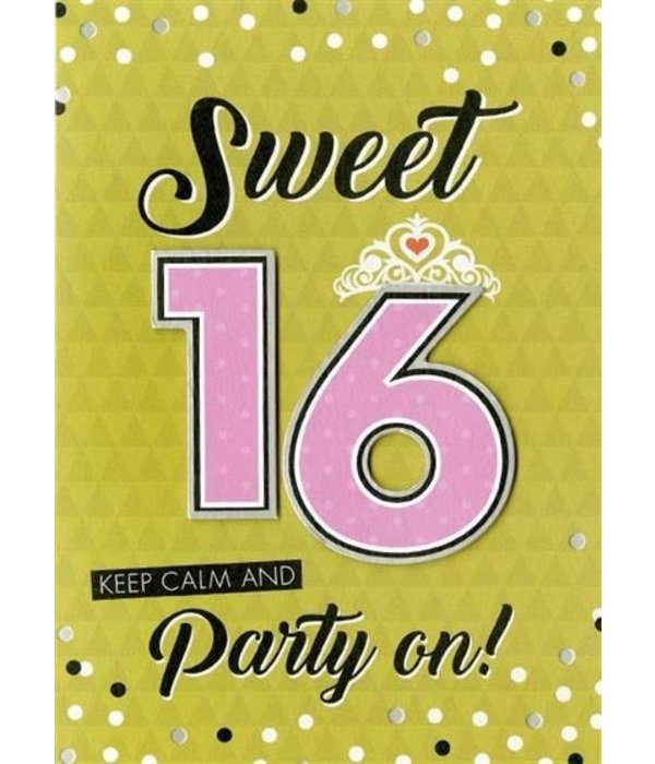 Felicitatiekaart Verjaardag Sweet 16 'Keep Calm And Party On'