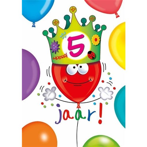 Wenskaart Hoera 5 Jaar Kroontje