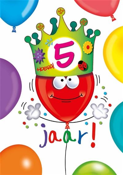 Wenskaart Hoera 5 Jaar Kroontje afbeelding