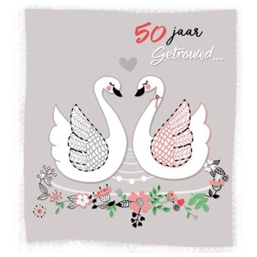 Wenskaart 50 Jaar Getrouwd Zwaantjes
