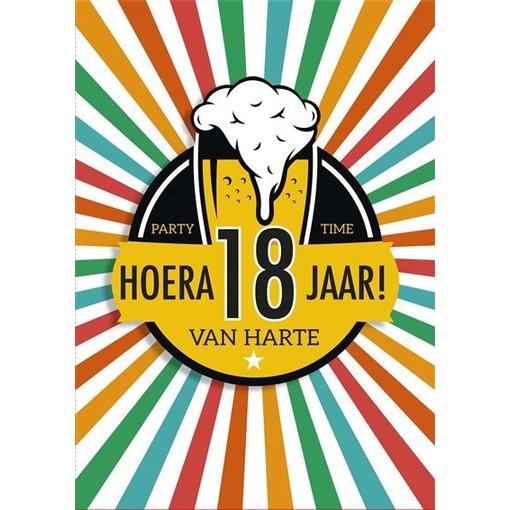 Verjaardagskaart Hoera 18 Jaar Biertje