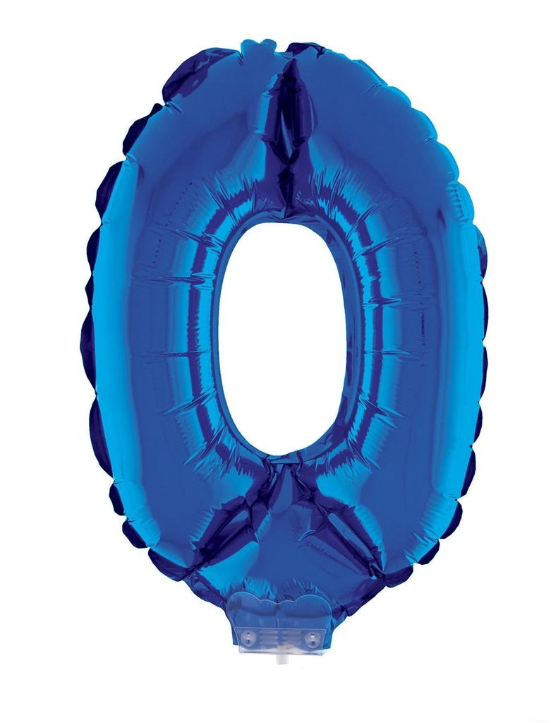 Folieballon Klein Cijfer &apos;0&apos; Blauw Met Stokje (41cm) afbeelding