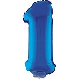 Folieballon Klein Cijfer '1' Blauw Met Stokje (41cm)
