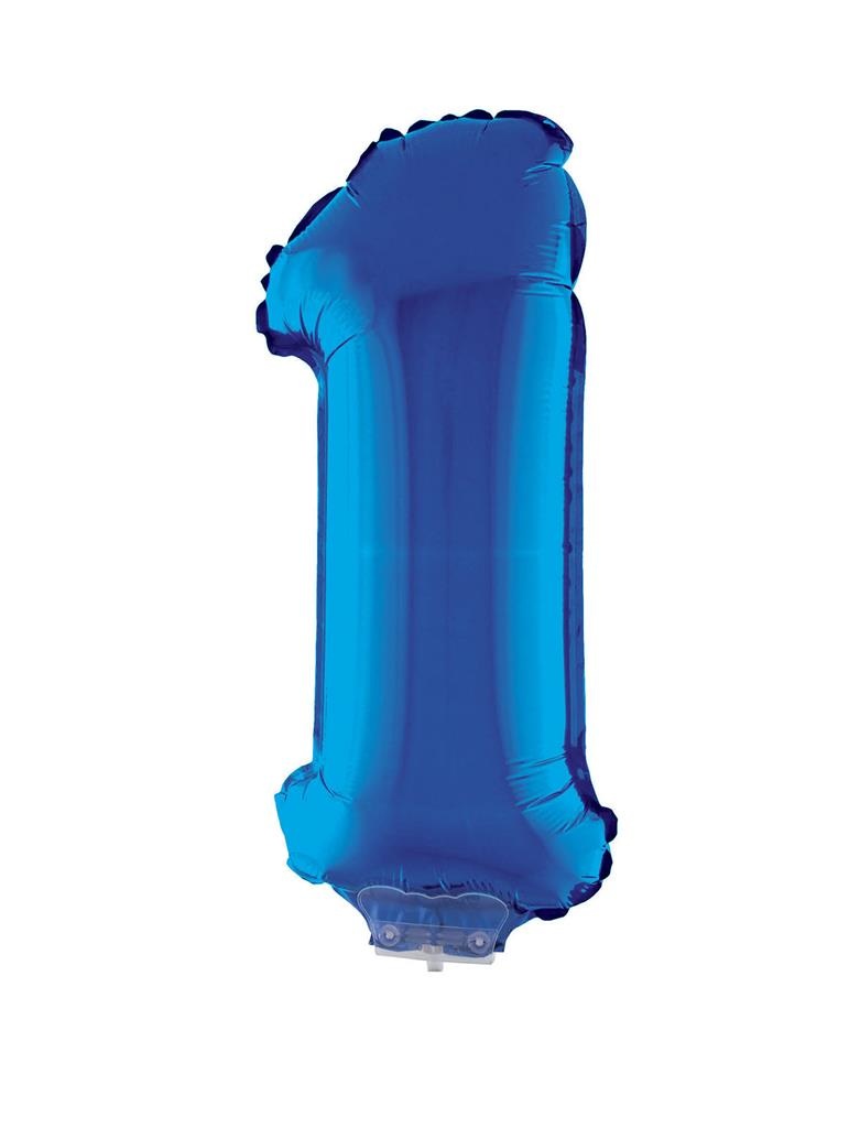 Folieballon Klein Cijfer &apos;1&apos; Blauw Met Stokje (41cm) afbeelding