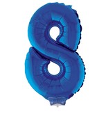 Folieballon Klein Cijfer '8' Blauw Met Stokje (41cm)