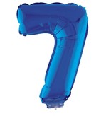Folieballon Klein Cijfer '7' Blauw Met Stokje (41cm)