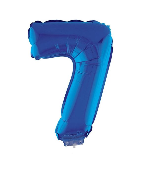 Folieballon Klein Cijfer '7' Blauw Met Stokje (41cm)