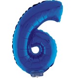Folieballon Klein Cijfer '6' Blauw Met Stokje (41cm)