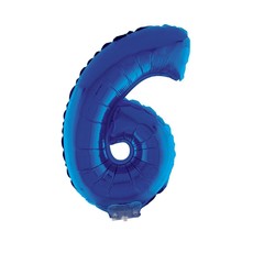 Folieballon Klein Cijfer '6' Blauw Met Stokje (41cm)