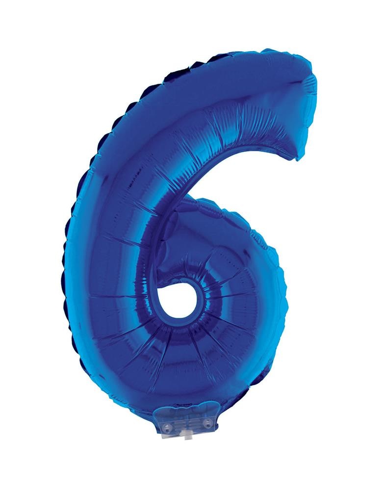 Folieballon Klein Cijfer &apos;6&apos; Blauw Met Stokje (41cm) afbeelding