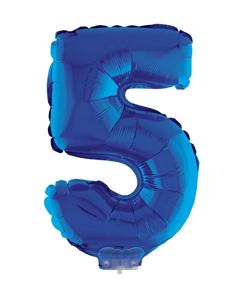 Folieballon Klein Cijfer &apos;5&apos; Blauw Met stokje (41cm) afbeelding