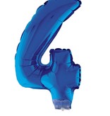 Folieballon Klein Cijfer '4' Blauw Met Stokje (41cm)