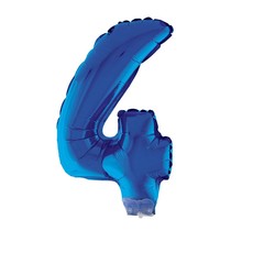 Folieballon Klein Cijfer '4' Blauw Met Stokje (41cm)