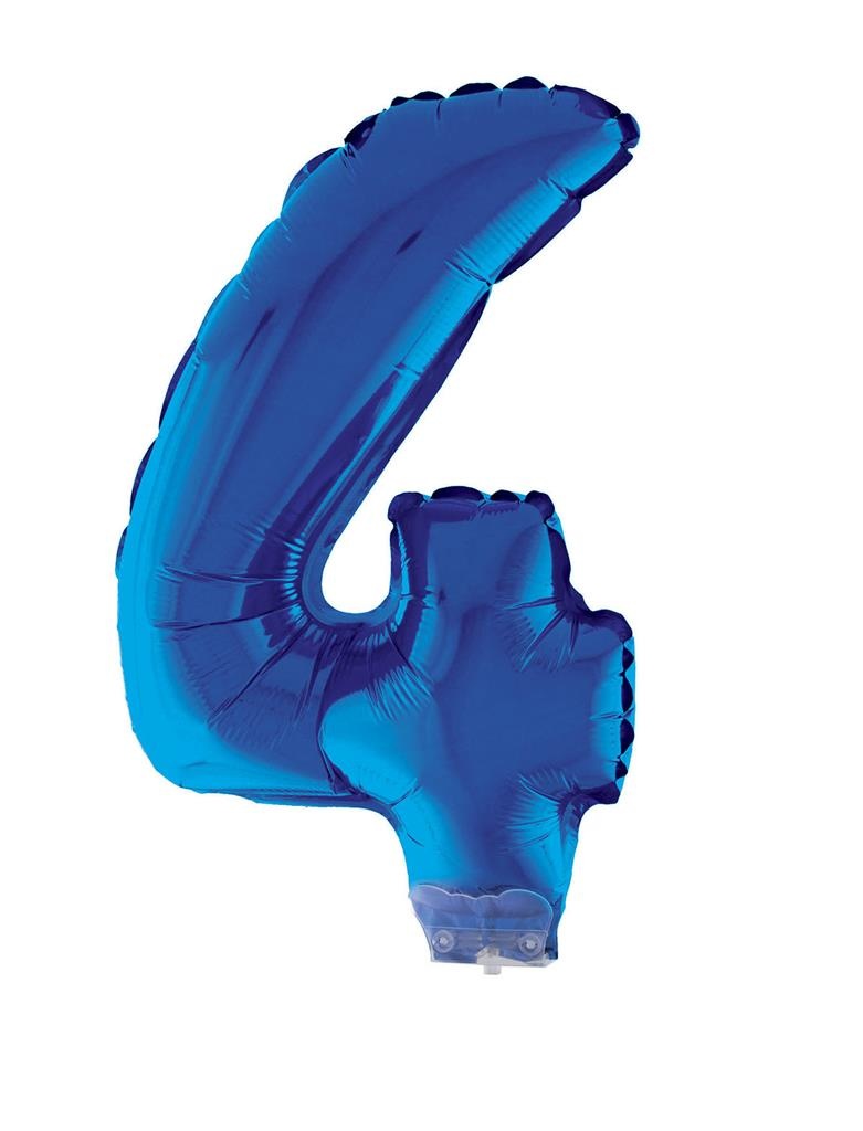 Folieballon Klein Cijfer &apos;4&apos; Blauw Met Stokje (41cm) afbeelding