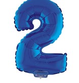 Folieballon Klein Cijfer '2' Blauw Met Stokje (41cm)