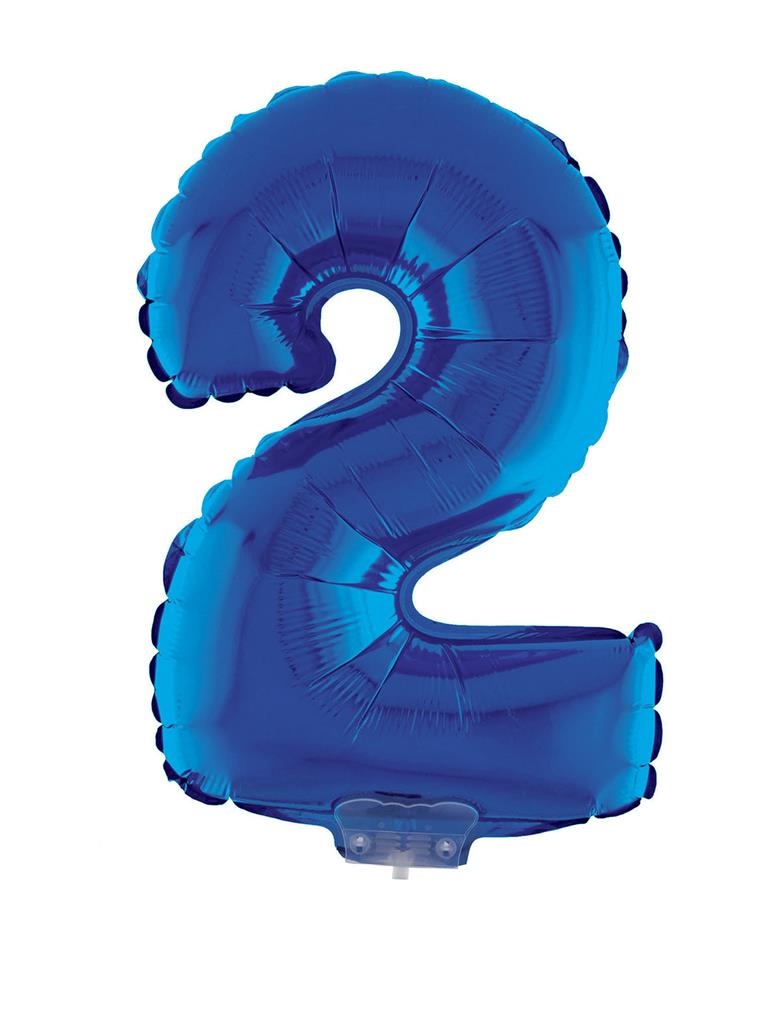 Folieballon Klein Cijfer &apos;2&apos; Blauw Met Stokje (41cm) afbeelding