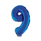 Folieballon Klein Cijfer '9' Blauw Met Stokje (41cm)