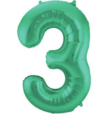 Folieballon Mat Groen Cijfer '3' - 86cm