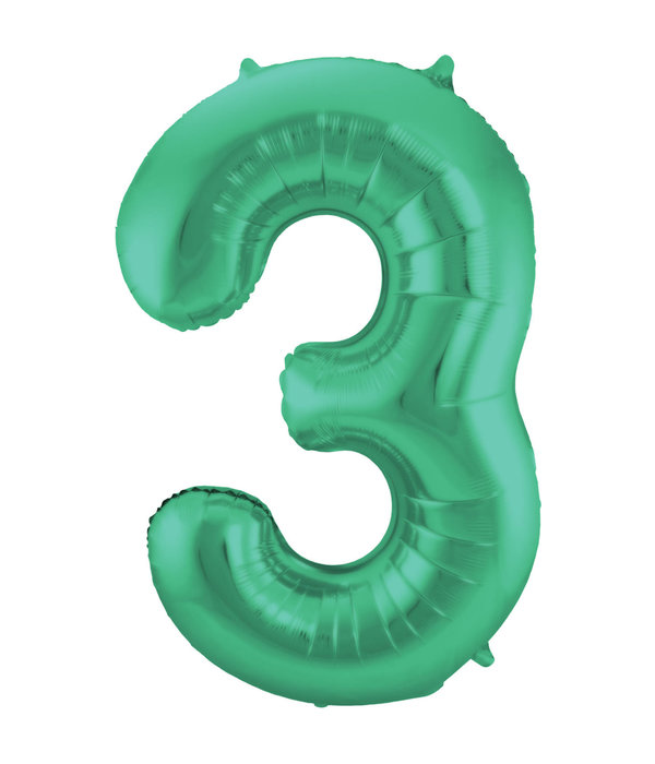 Folieballon Mat Groen Cijfer '3' - 86cm