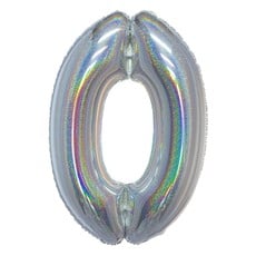 Folieballon Holografisch Zilver Cijfer '0' - 102cm
