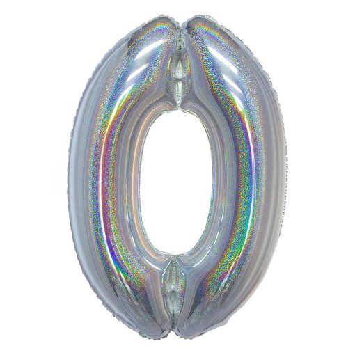 Folieballon Holografisch Zilver Cijfer '0' - 102cm