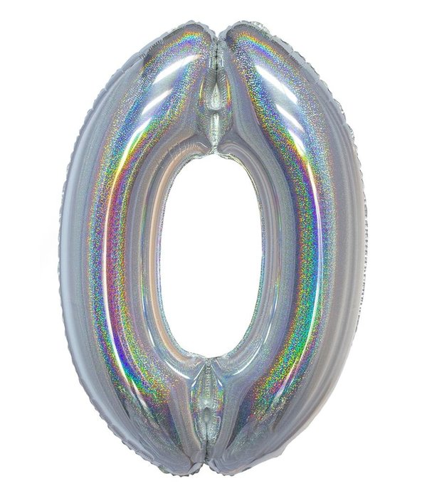 Folieballon Holografisch Zilver Cijfer '0' - 102cm