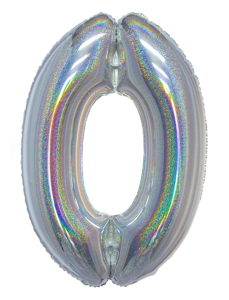 Folieballon Holografisch Zilver Cijfer &apos;0&apos; - 102cm afbeelding