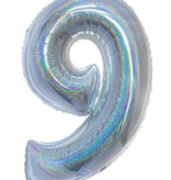 Folieballon Holografisch Zilver Cijfer '9' - 102cm