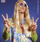 Hippy Party pruik blond met gekleurde kralen