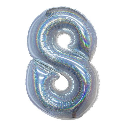 Folieballon Holografisch Zilver Cijfer '8' - 102cm