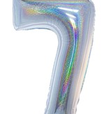Folieballon Holografisch Zilver Cijfer '7' - 102cm