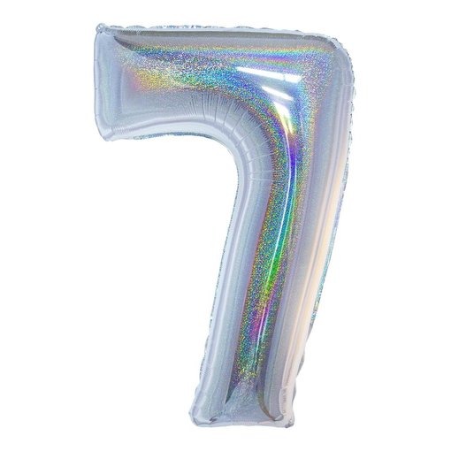 Folieballon Holografisch Zilver Cijfer '7' - 102cm