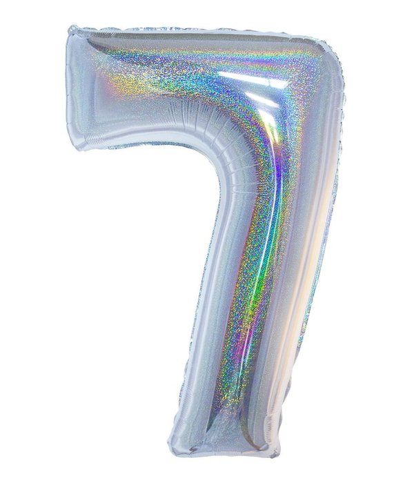 Folieballon Holografisch Zilver Cijfer '7' - 102cm