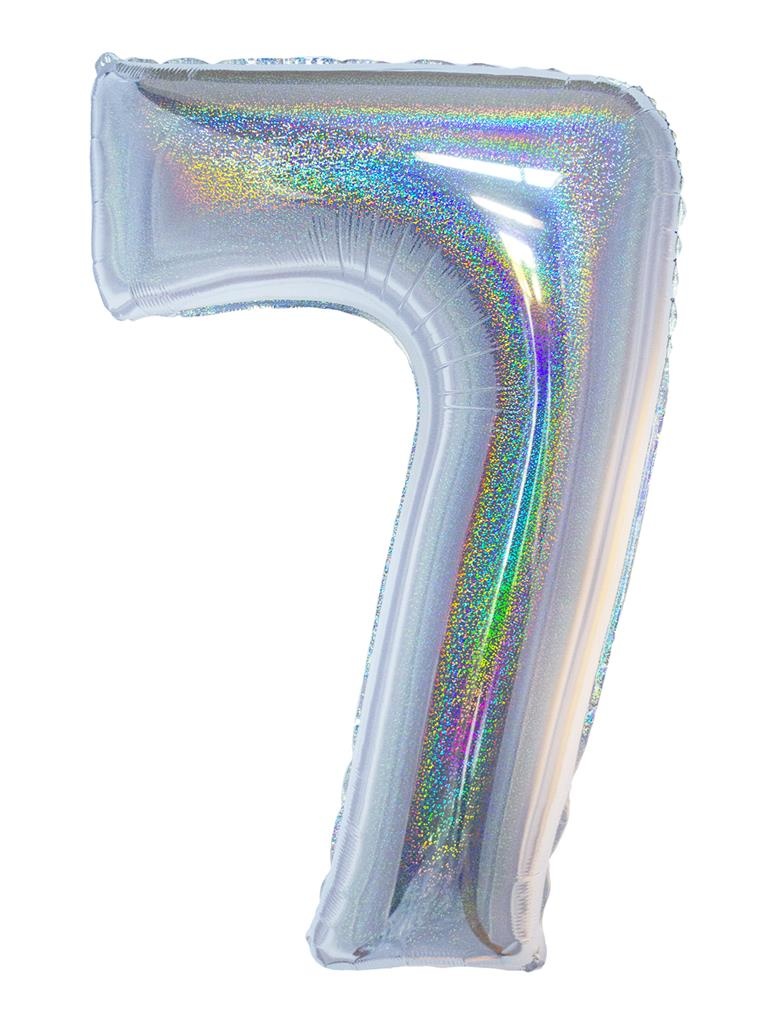Folieballon Holografisch Zilver Cijfer &apos;7&apos; - 102cm afbeelding