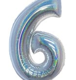 Folieballon Holografisch Zilver Cijfer '6' - 102cm