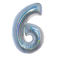 Folieballon Holografisch Zilver Cijfer '6' - 102cm