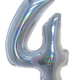 Folieballon Holografisch Zilver Cijfer '4' - 102cm
