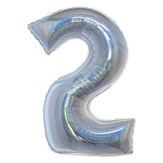 Folieballon Holografisch Zilver Cijfer '2' - 102cm