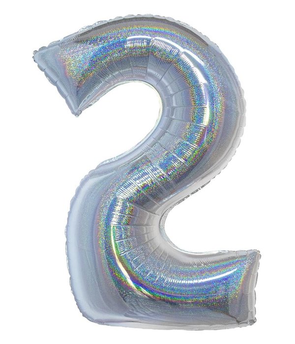 Folieballon Holografisch Zilver Cijfer '2' - 102cm