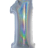 Folieballon Holografisch Zilver Cijfer '1' - 102cm