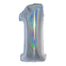 Folieballon Holografisch Zilver Cijfer '1' - 102cm