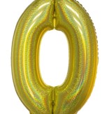 Folieballon Holografisch Goud Cijfer '0' - 102cm