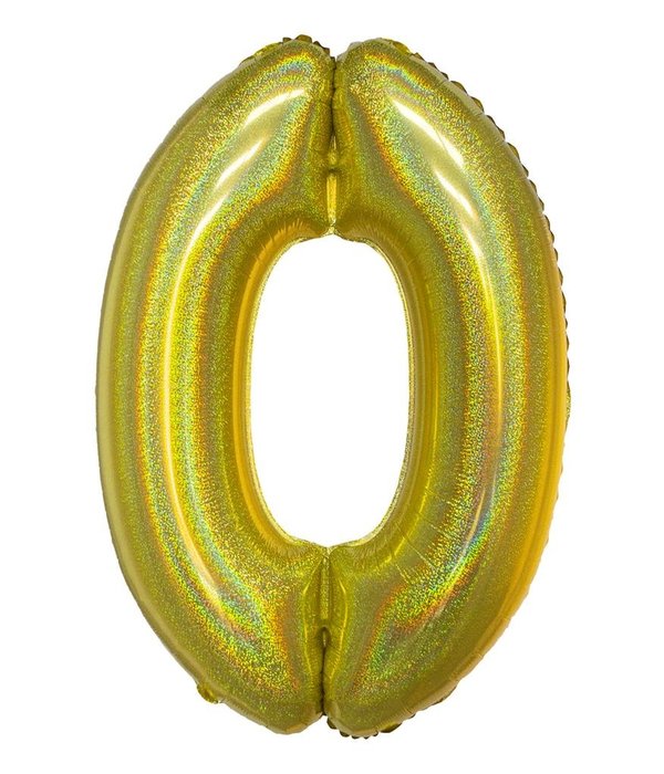 Folieballon Holografisch Goud Cijfer '0' - 102cm