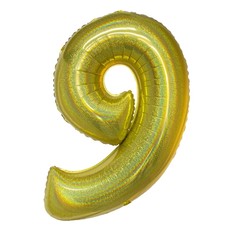 Folieballon Holografisch Goud Cijfer '9' - 102cm