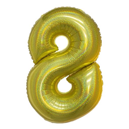 Folieballon Holografisch Goud Cijfer '8' - 102cm