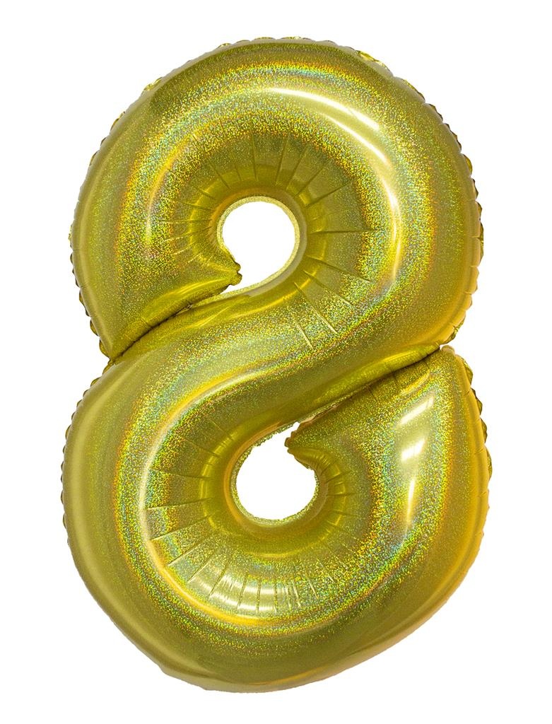 Folieballon Holografisch Goud Cijfer &apos;8&apos; - 102cm afbeelding
