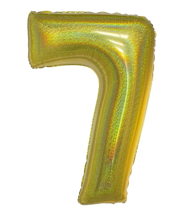 Folieballon Holografisch Goud Cijfer '7' - 102cm
