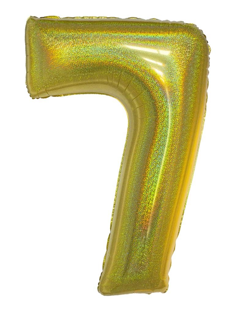 Folieballon Holografisch Goud Cijfer &apos;7&apos; - 102cm afbeelding